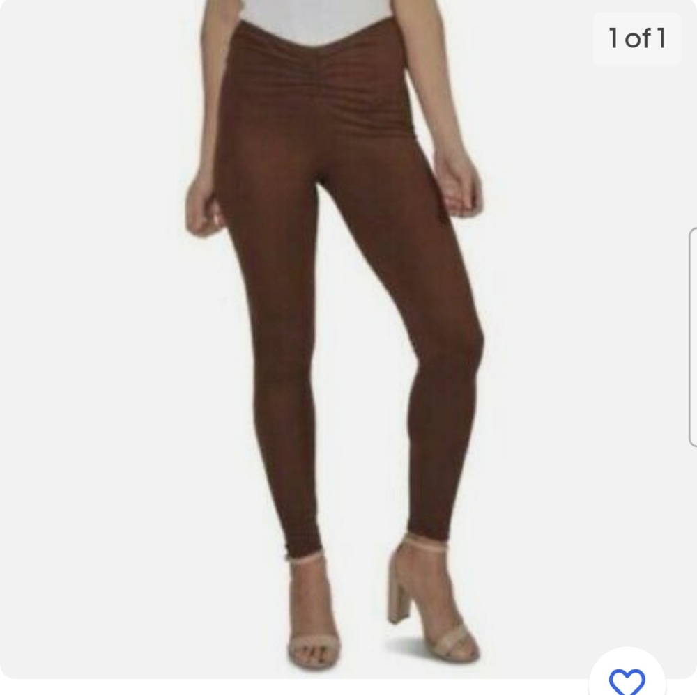 Just Polly Juniors' Brown Waist Rib-Knit Leggings - Large